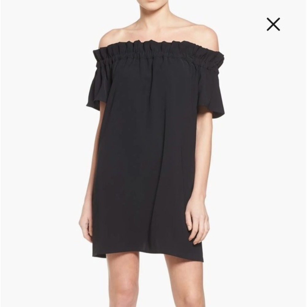 Pleione Black Off Shoulder Ruffle Shift Mini Dress Cocktail Date Night Size M